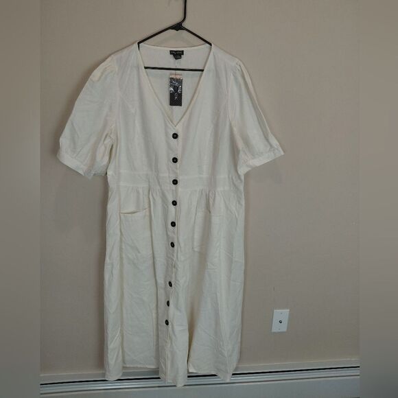 City Chic Ivory Linen Blend Button Up Dress Size 20 NWT - Picture 3 of 8